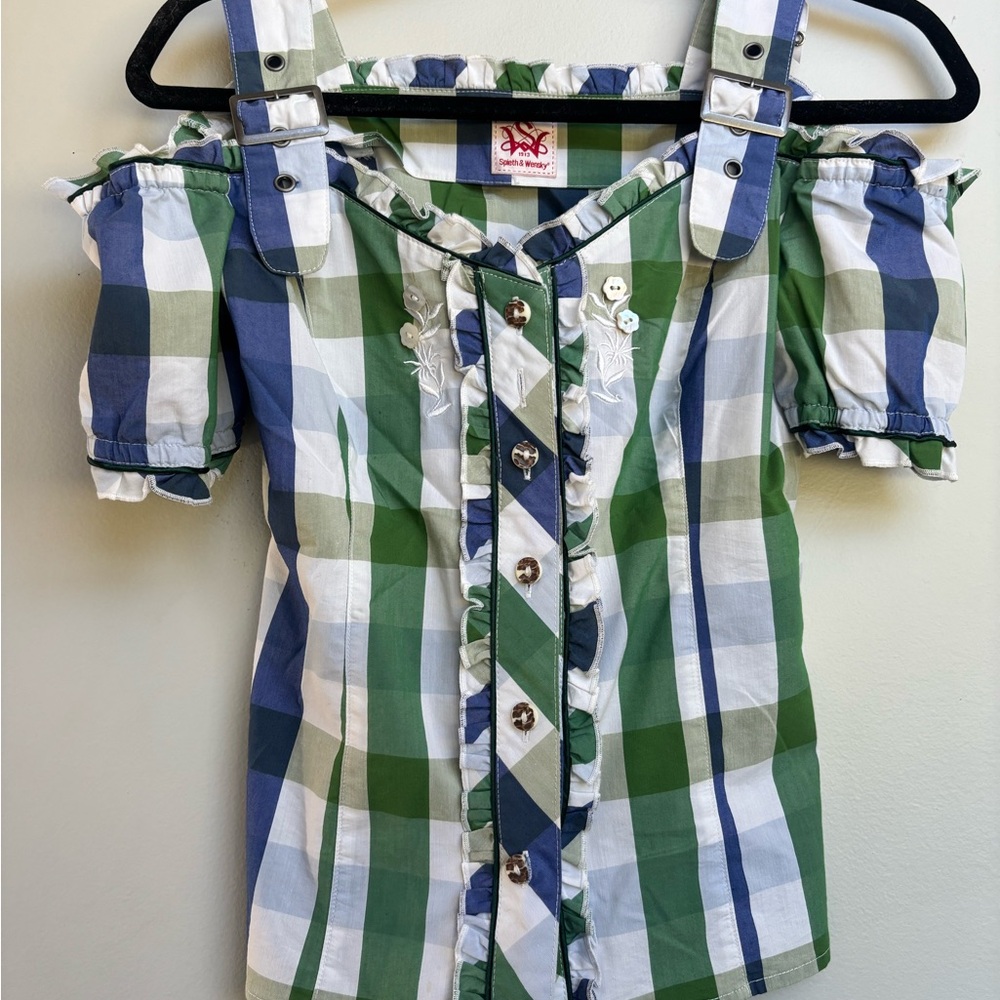 Spieth & Wensky Green and Blue Dirndl Blouse